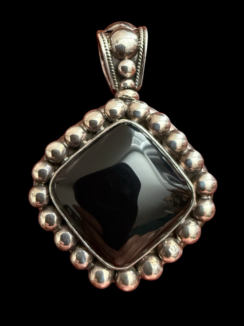 Suarti Bali BA 925 Sterling Silver Large Black Onyx Statement Pendant 52g